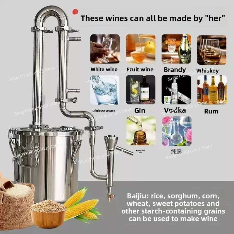 Professional 304 Stainless Steel Distiller, Food-Grade for Hydrosol, Essential Oil & Spirits Brewing