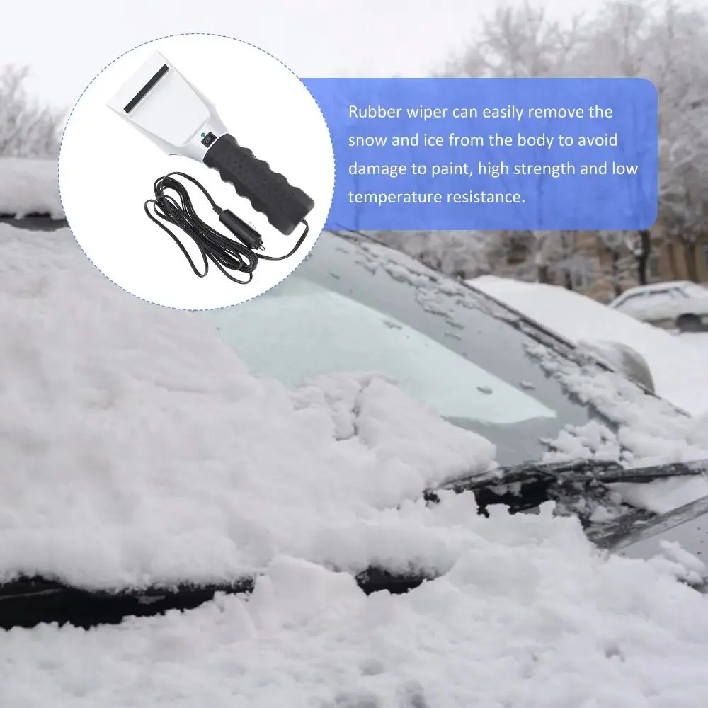 Rubber Wiper Electric Heated Snow Scraper 12V Anti Skid Handle Car Ice Scraper Comfortable Grip Instant Heating