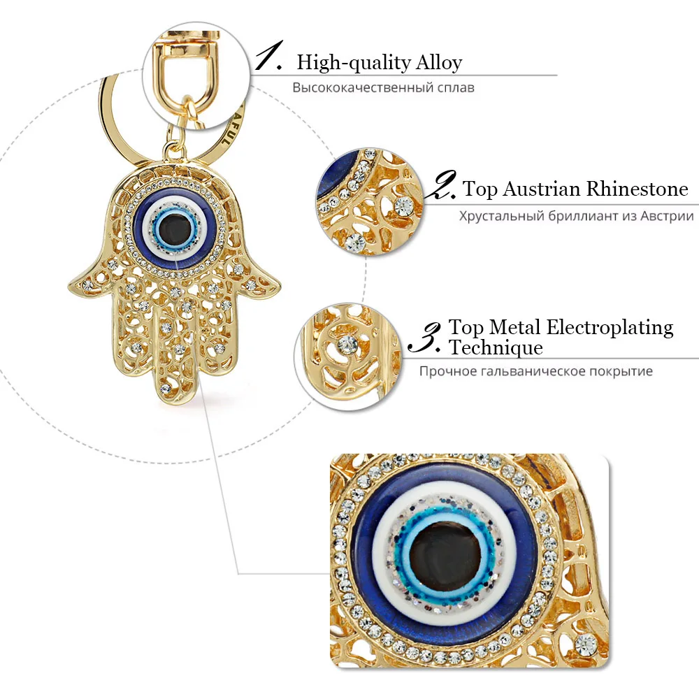 Chic Lucky Hamsa Fatima Hand Eyes Keychains Charm Amulet Purse Bag Buckle Pendant For Car Keyrings keychains holder women K236