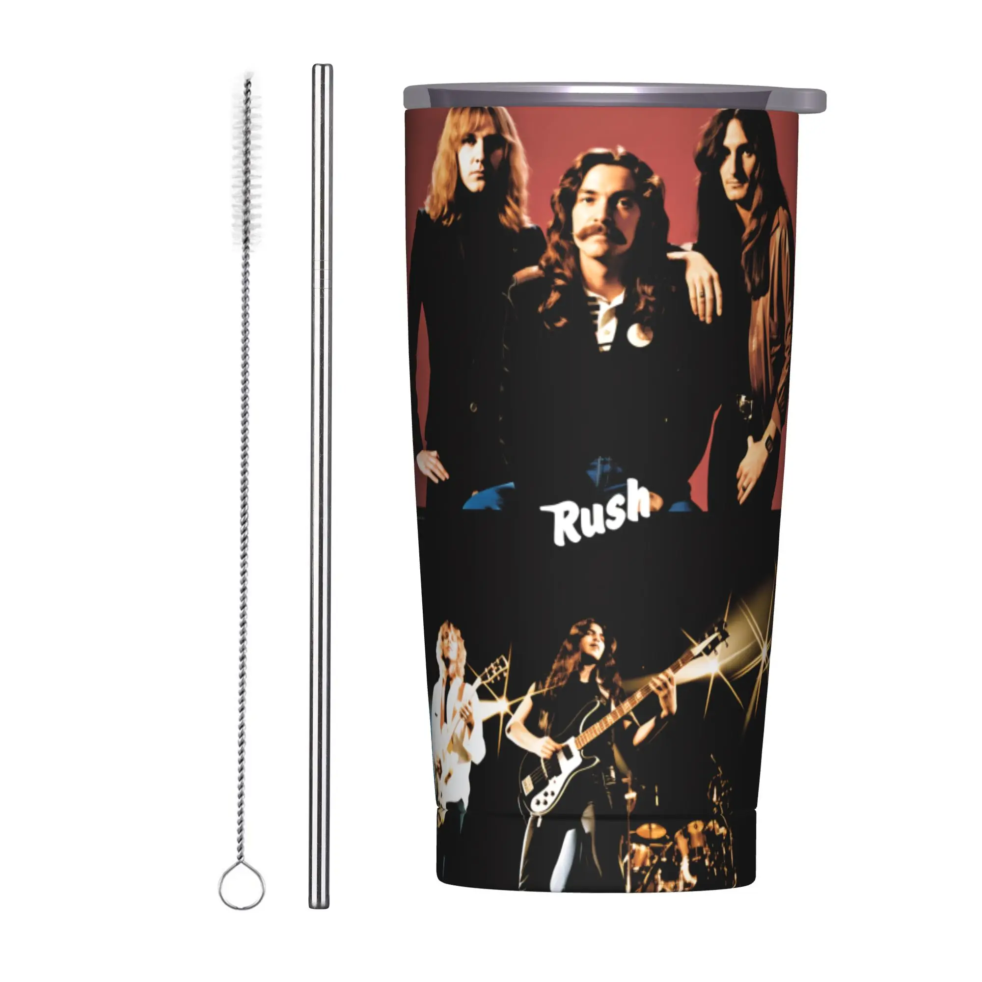 Rush Band Stainless Steel Tumbler With Straws  Travel Thermal Mug Large Capacity Cold Drink Car Mugs,