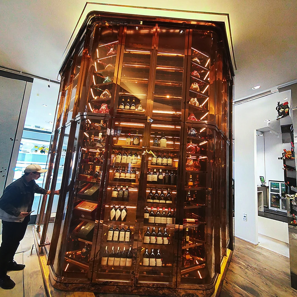 Luxury Stainless Steel LED Light Smart Temperature System Custom Wine Cabinet for Home Furniture Use