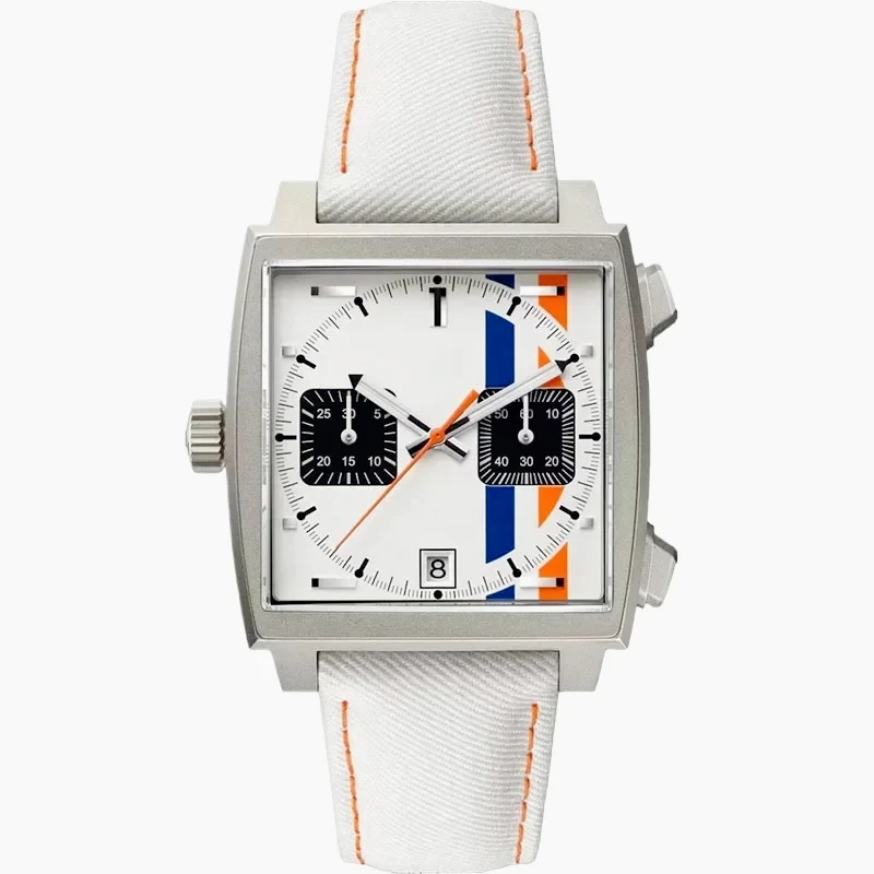 Male Chronograph Watches Precise VK63 Quartz Movement Solid 904L Stainless Steel Shell Clear Sapphire Crystal White Black Blue
