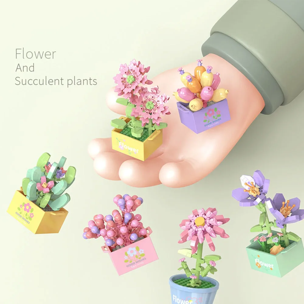 

DIY Flower Potted Building Block Home Desk Plant Decor Educational Toys Succulent Potted Model Girl Brick Children Toy