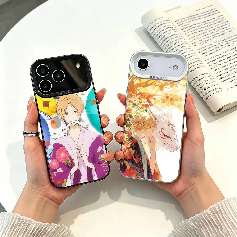Natsume's Book of Friends-Madara and Takashi Natsume  For iPhone 17 16 15 14 13 12 11 Pro Silicone Colored Silver Bumper Cover