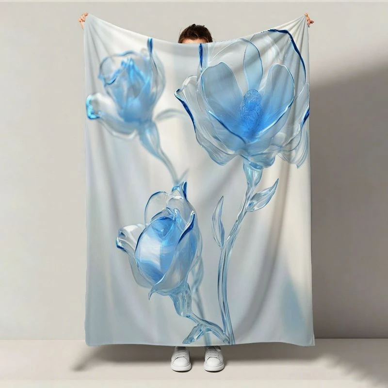 

Классическое синее фланелевое одеяло с цветочным узором — кровать, диван, офис, путешествие, украшение, удобное и теплое, рождественское