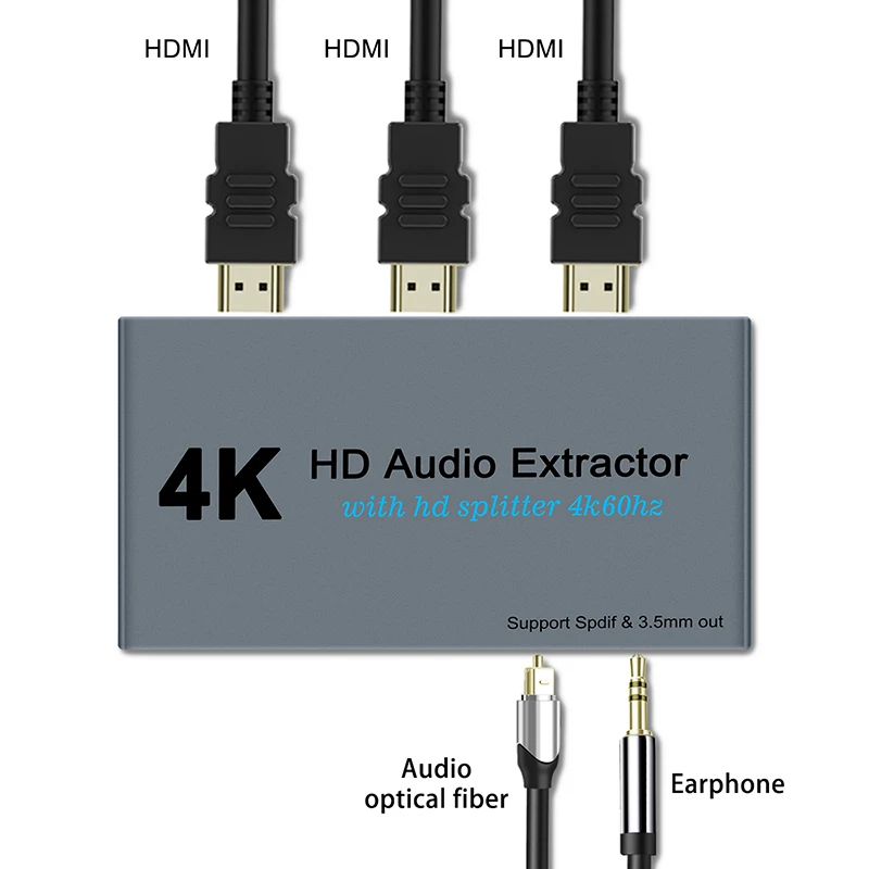 HDMI splitter audio extractor, 4k@60Hz 1 in 2 output with optical Toslink SPDIF + coaxial + 3.5 mm audio output