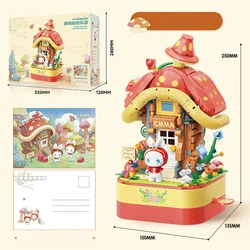 JAKI block music box Mushroom house Cherry blossom tree 3D stereoscopic painting creative decoration children's block toys