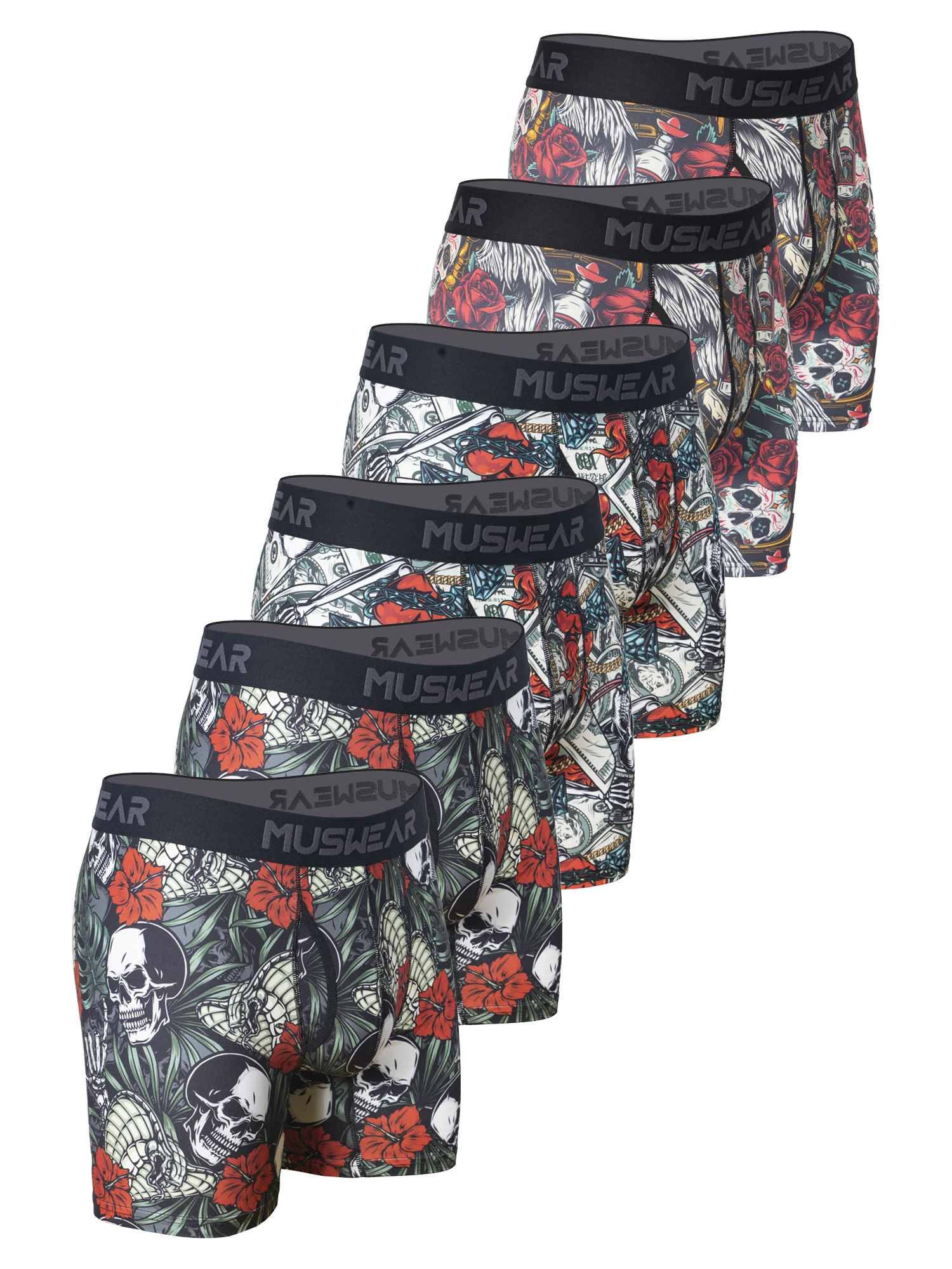 6pcs MUSWEAR plus Size Men's Boxer Briefs Side Opening Double-Sided Brushed High Elasticity Quick-Drying Underwear