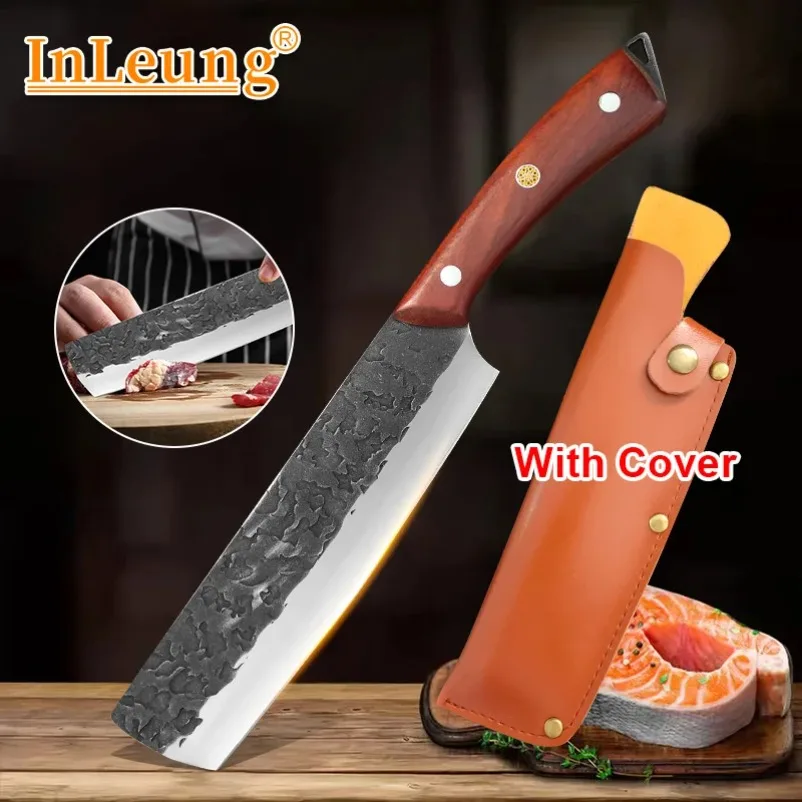 Fleischbeil, handgeschmiedetes Kochmesser mit Holzgriff, zum Schneiden von Fleisch, Obst, Gemüse, Fisch, Kochmesser, Küchenmesser, Metzgermesser