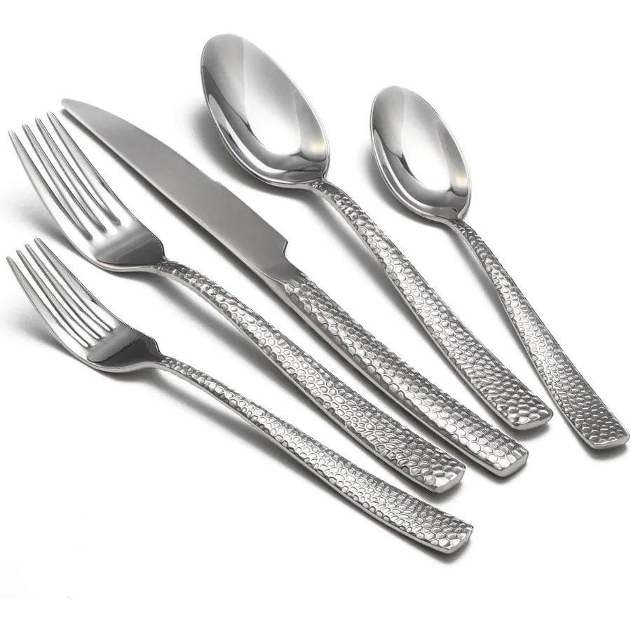 

Hammered silverware set 40 Piece Stainless Steel Flatware Set for 8 FoodGrade Tableware Cutlery Set for Home Restaurant Mirror