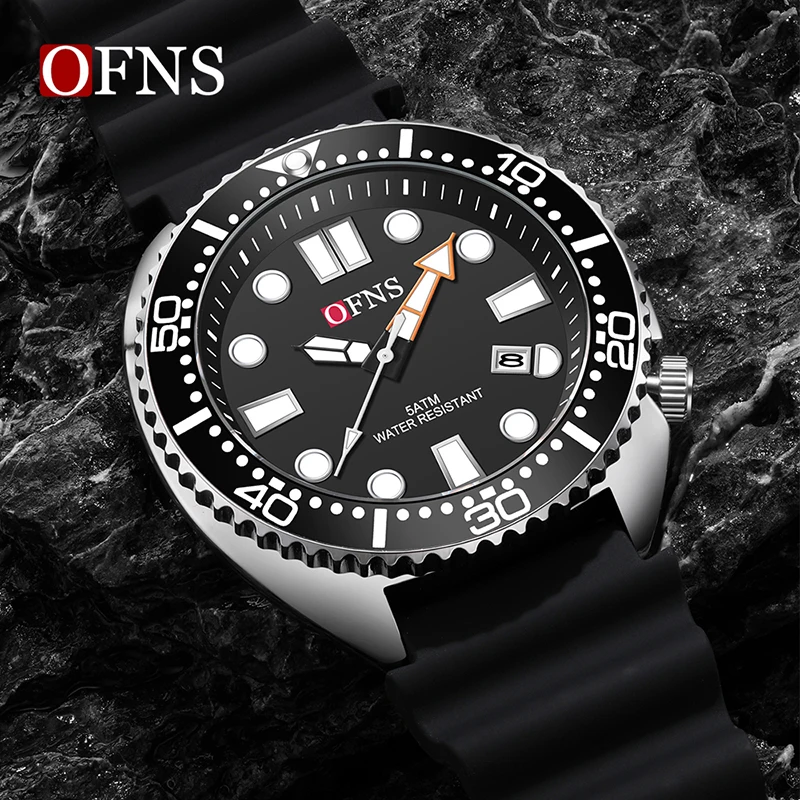 OFNS New Style Fashion 8033 Men's Quartz Watch Simple Fashion Waterproof Calendar Watch Casual Silicone Strap Watch Wristwatch