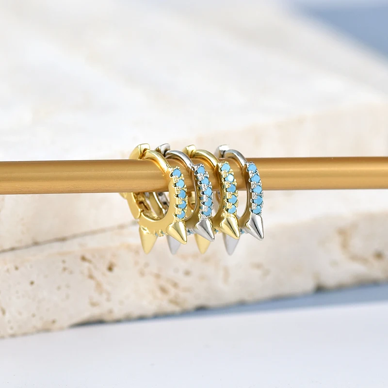 

925 Sterling Silver Needle Colorful Enamel Rivets Glue Stud Earrings for Women Micro-Encrusted Metal Punk Earrings Party Jewelry