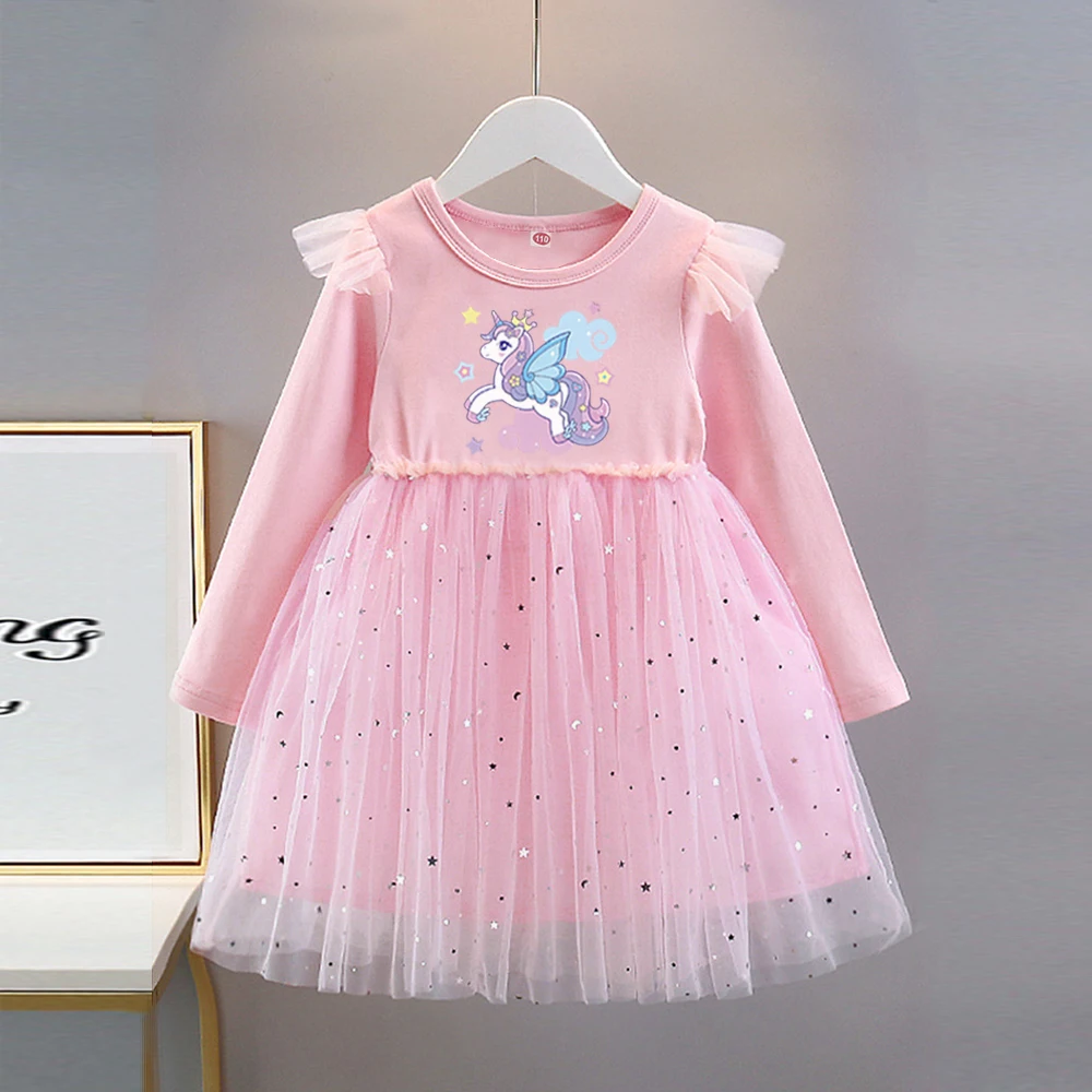 

Girls Clothes 2025 New Princess Dresses Long sleeves Kids Dress Rainbow Unicorn Baby Dresses for Children Clothing Fashion 2-8T