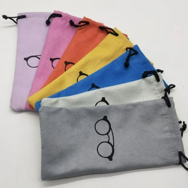 1/4Pcs Solid Color Flocked Sunglasses Bag Drawstring Glasses Pouch Lanyard Cloth Bags Women Men Multi-Functional Portable Bags