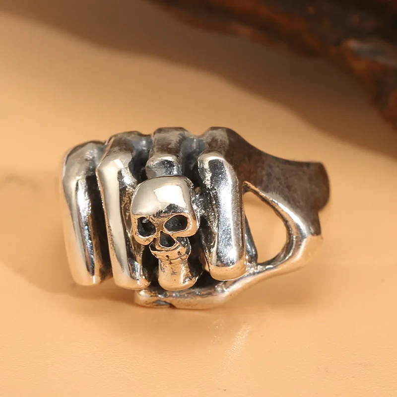 

FiSt geSture ring for men and women retro thai perSonalized Skull index finger wholeSale S925 Sterling Silver hip-hop