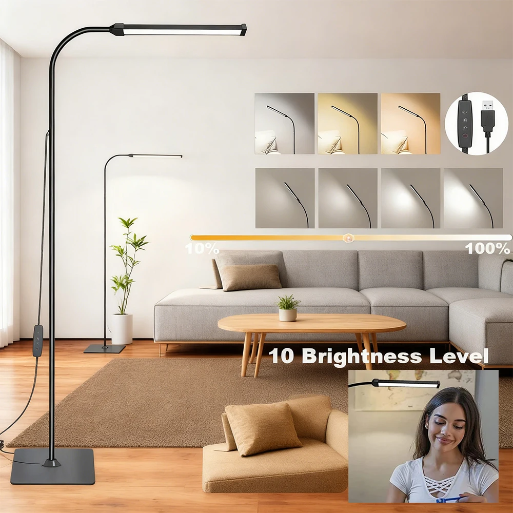 

LED Floor Lamp Dimmable 3 Color 5 Levels with Remote Control Timer Adjustable Standing Gooseneck Light for Living Room Reading