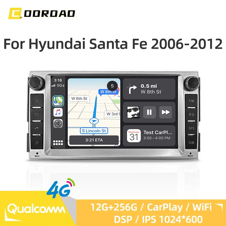 CarPlay Android 13.0 GPS Navigation 4G WiFi Bluetooth Stereo DSP Multimedia Player Car Radio For Hyundai Santa Fe 2 2006-2012