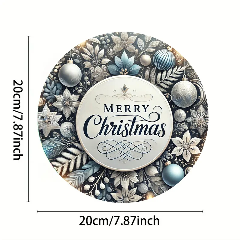 An 20.32X20.32 cm Blue Metal Christmas Wreath Sign, Featuring a Round Design Perfect for Door Decor, Vintage Art, Suitable for C