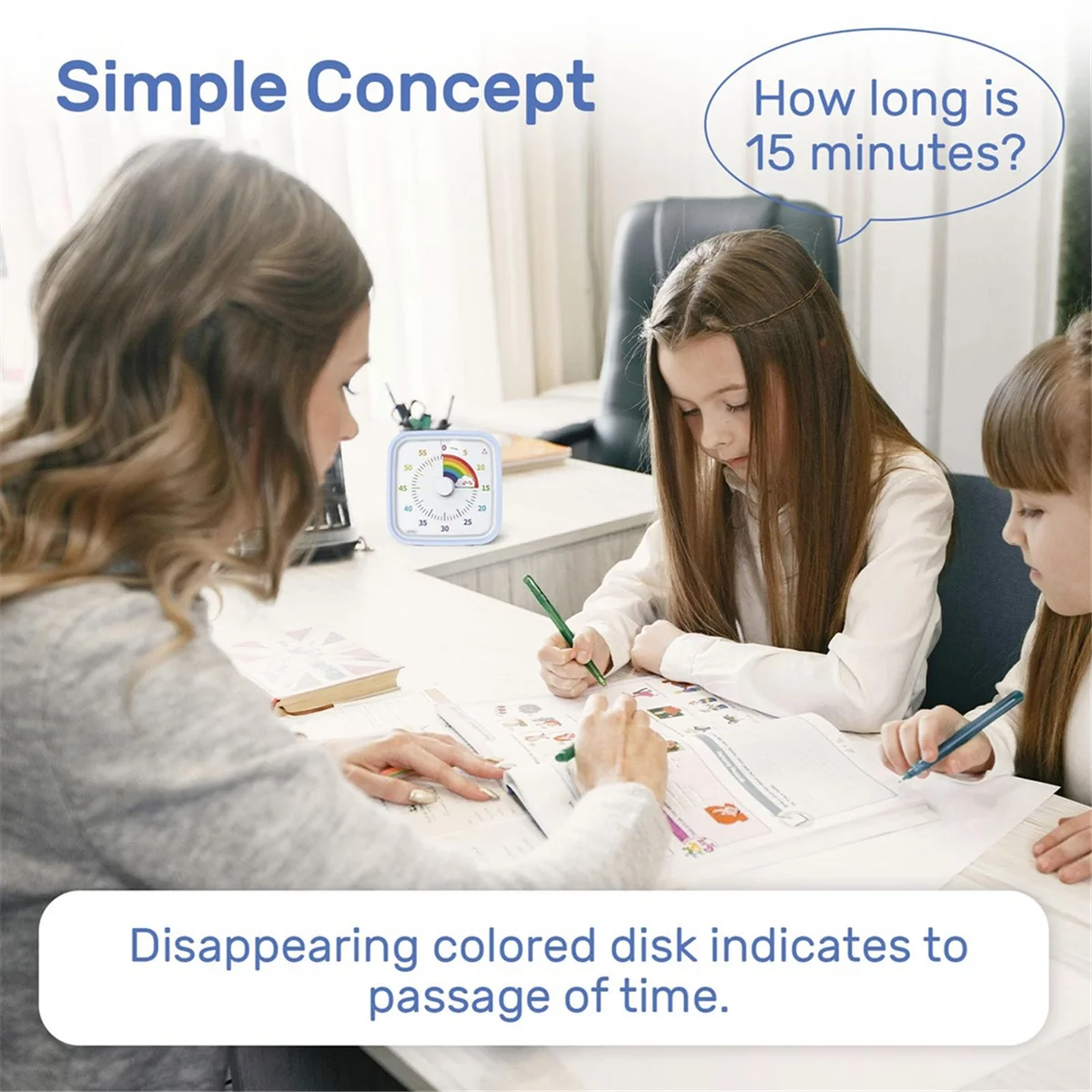 N21R 60 Minute Visual Timer with Protective Case, Rainbow Disk Timer, Silent Countdown Time Management Tool Light Blue