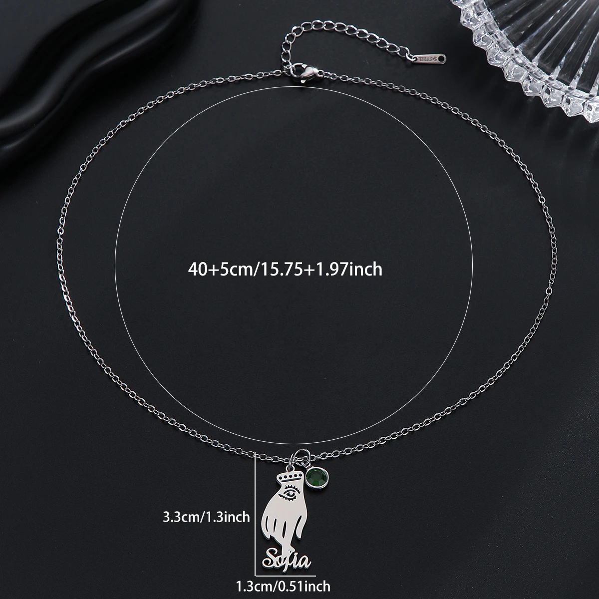 

Custom Name Stainless Steel Eye Glove Necklace Women's Fashion Pendant Necklace