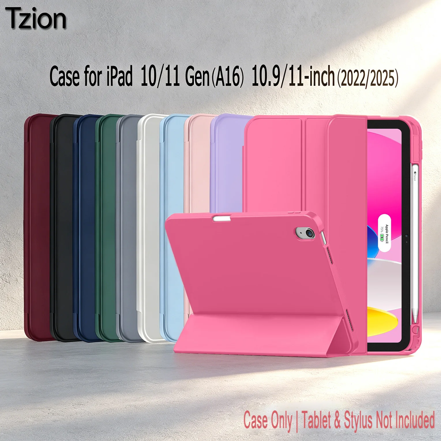Case for iPad 10th Gen 2022 /(A16)11th Gen 2025,Auto Sleep/wake,Slim Tri-fold Stand TPU Back Protective Cover with Pencil Holder