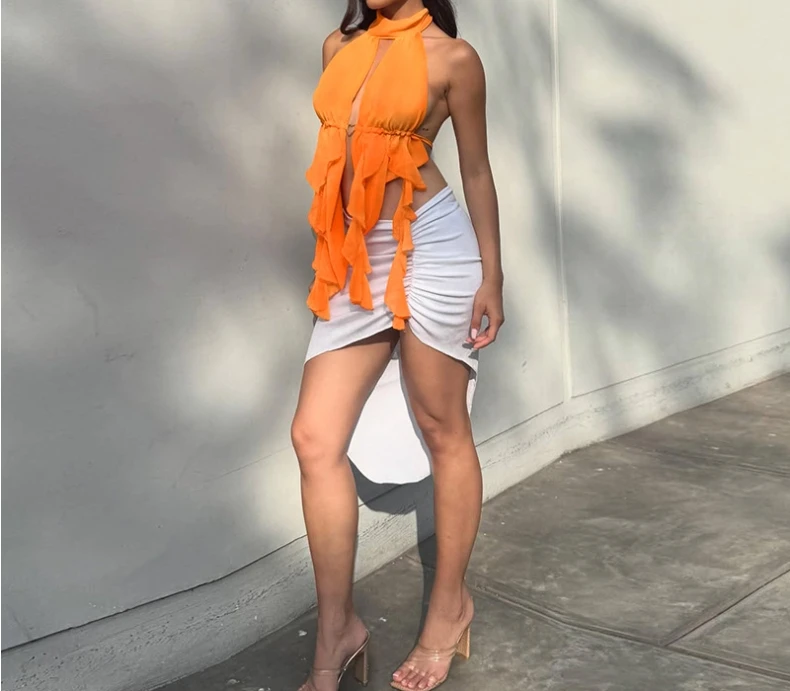 

Women's Tank Top Sweet and Spicy Girl Style New Women's Sexy Mesh Mesh Hollow Hanging Neck Tie Backless Tassel T-Shirt Vest