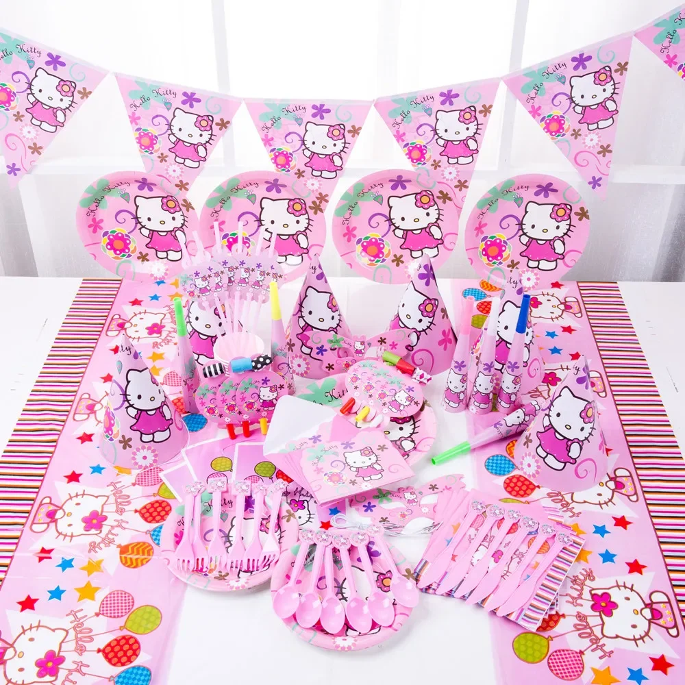 

Hello Kitty Girls Birthday Party Decorations Paper Cup Plate Flag Kids Favors Baby Shower Disposable Tableware Balloons Supplies