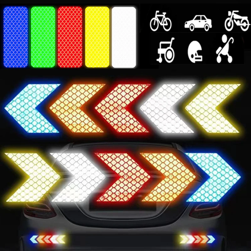 10pcs Car Bumper Reflective Stickers Reflector Tape for Night Riding Walking Car Reflective Arrow Sticker