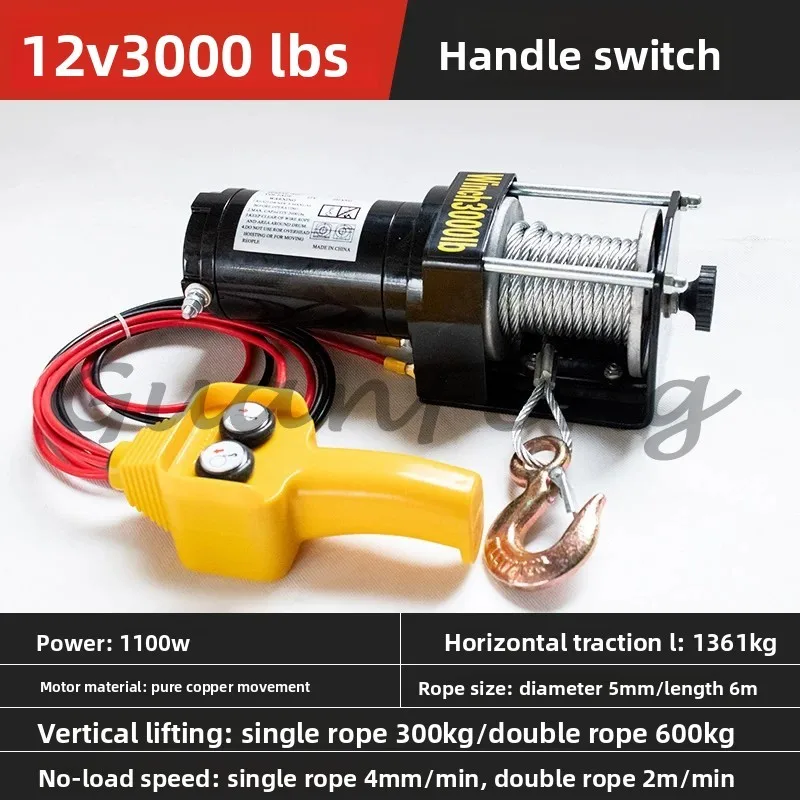 

Electric Hoist Car Hoist Small Crane Self-rescue Winch, 3000 Pounds, 12V 24V Electric Winch for Towing Crane