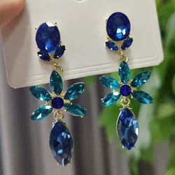 2023 New Trendy Blue Crystal Drop Earrings for Women Geometric Flower Luxury Design Charm High Grade Earring For Girl Gifts