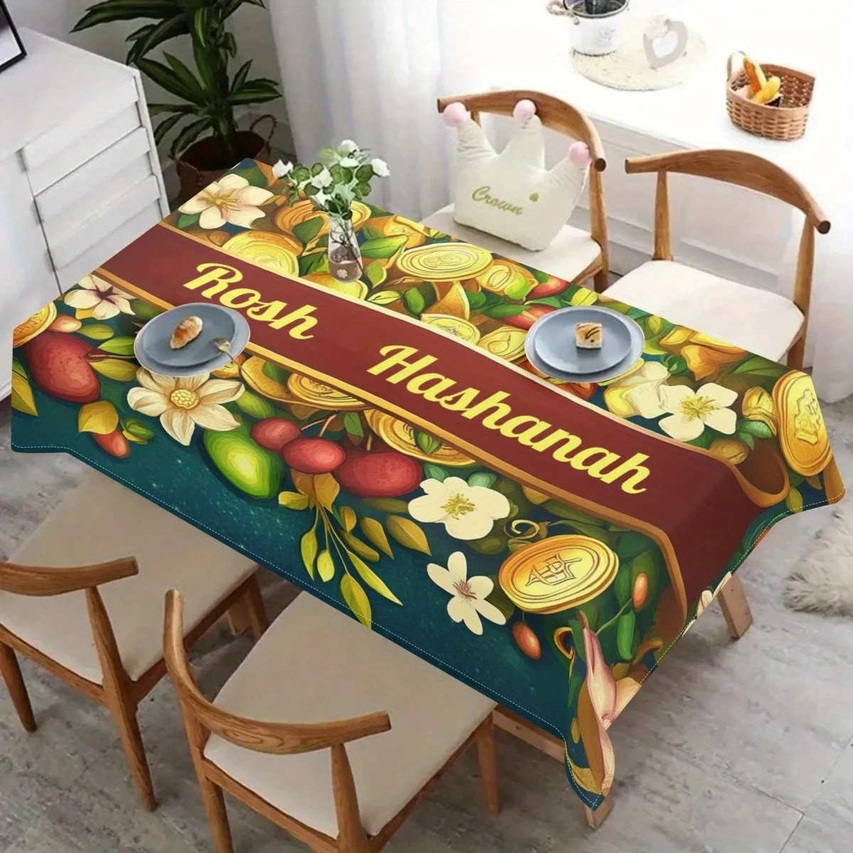 Rosh Hashanah Tablecloth Jewish New Year Shana Tova Honey Pomegranate Printed Waterproof Table Cloths Kitchen Party Table Decor