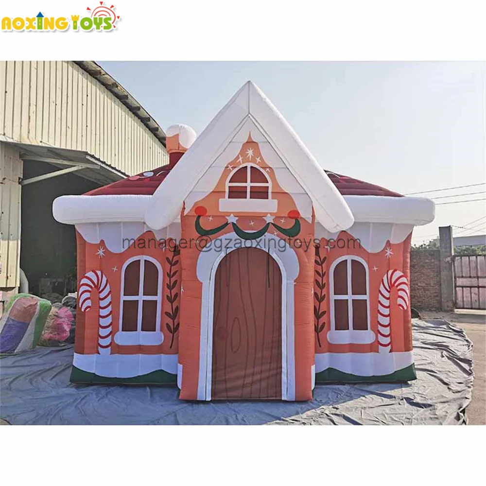 5X4M Giant Inflatable Christmas Candy House Canes Santa Grotto Tent With Blower For Festival Advertising Decoration Events