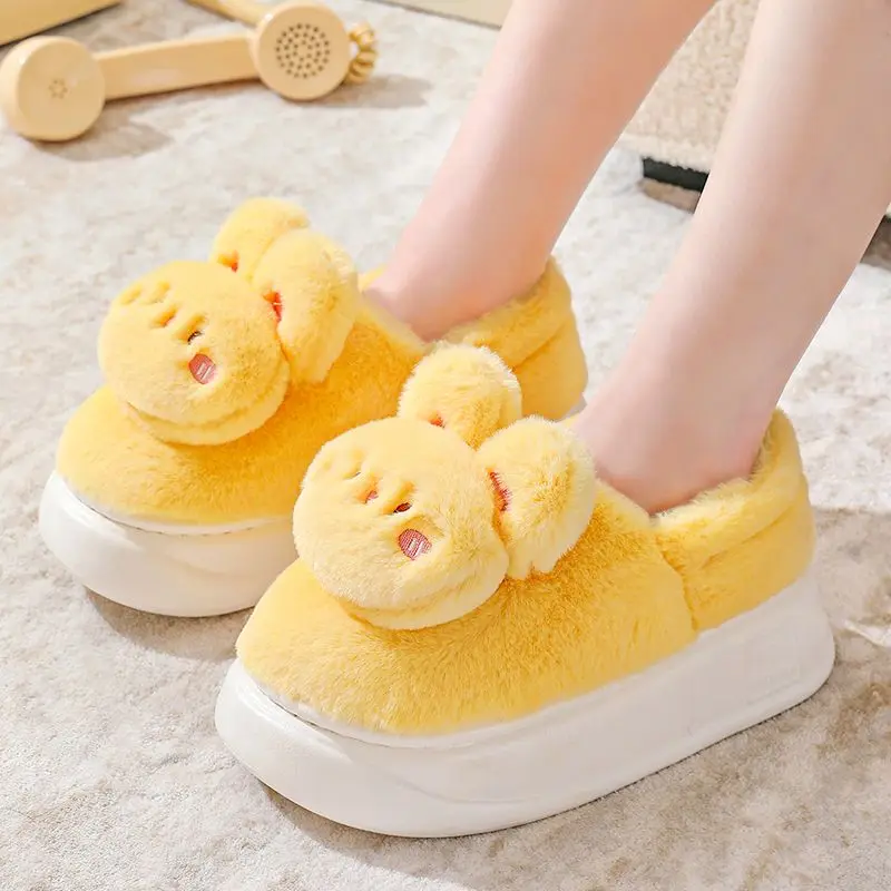 

Winter Warm Women's Cotton Slippers Thick Sole Closed Back Fuzzy Cartoon Princess Design Outdoor Walkable Cozy