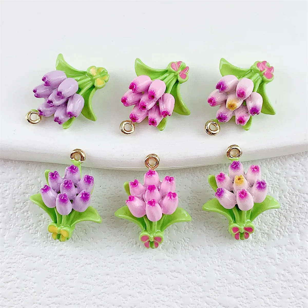 3Pcs Alloy Oil Drip Simulation Colorful Tulip Bouquet Pendant DIY Earrings Necklace Accessories Charm