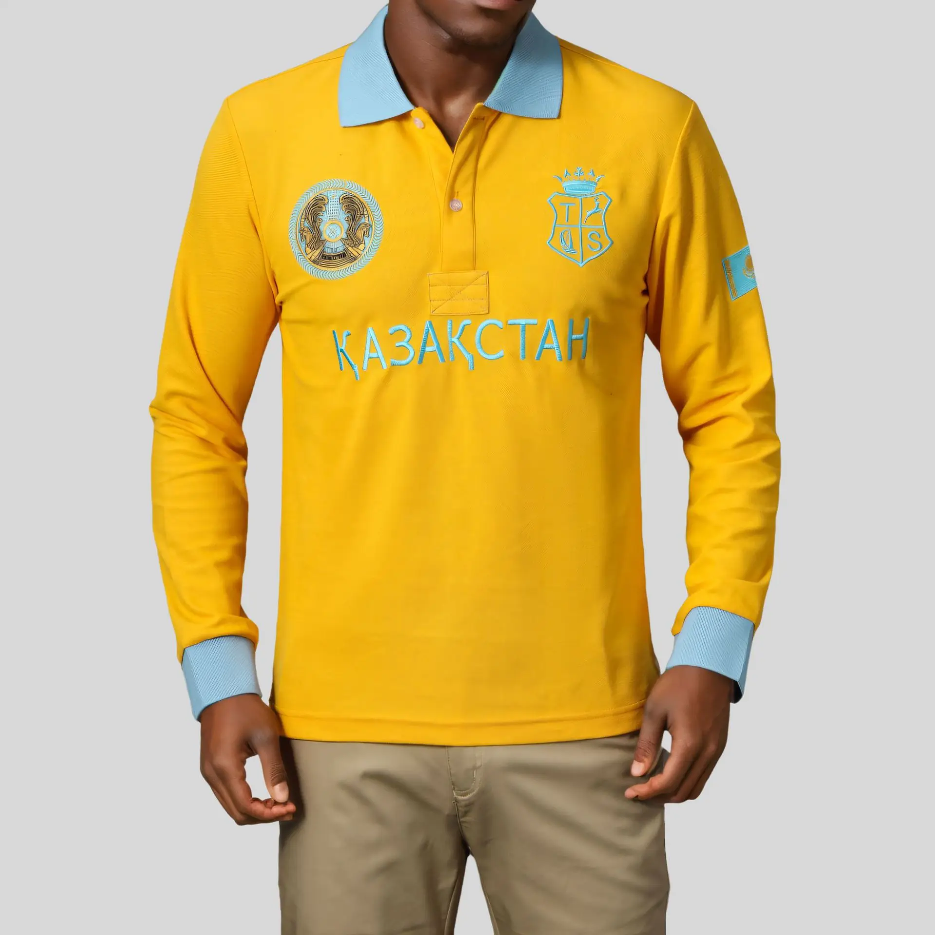 Kazakhstan Polo Shirts Men Casual Embroidered Long Polos Cotton Breathable Spring/Autumn Men Clothing Plus Size 7XL 4XL 5XL 6XL