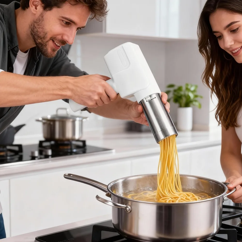 Handheld Electric Noodle Maker Wireless with 5 Molds Automatic Noodle Presser Long-lasting USB Charging Noodle Pressing Machine