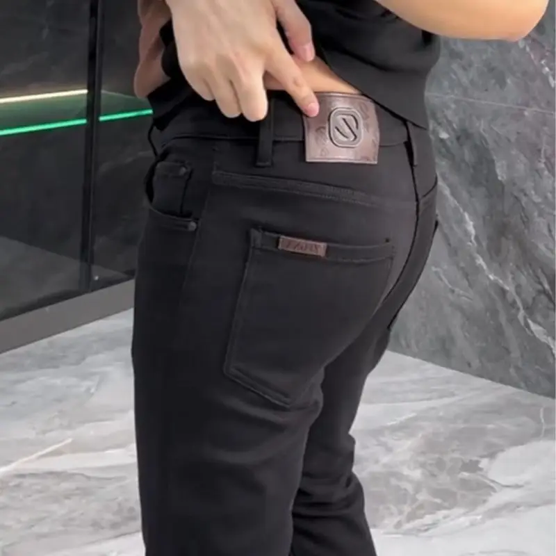 Jeans de Alta Gama para Hombre, Pantalones Ajustados Versátiles de Primavera y Verano, Pantalones de Vestir Negros de Marca a la Moda, Ropa Masculina, Jeans de Tiro Bajo