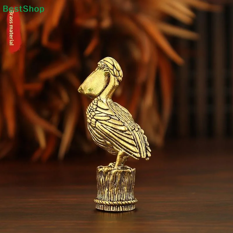 Brass Pelican Bird Figurine Vintage Metal Animal Statue Mini Desktop Ornament For Desktop Office Aquarium Micro Landscape Decor