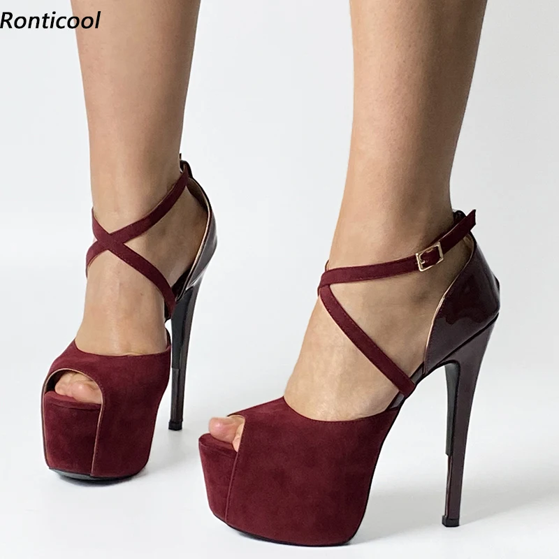 

Ronticool, женские сандалии ручной работы, шлепанцы, унисекс, лакированные пикантные туфли на шпильке с открытым носком, красивые черные туфли для вечеринок, размер США 5-20