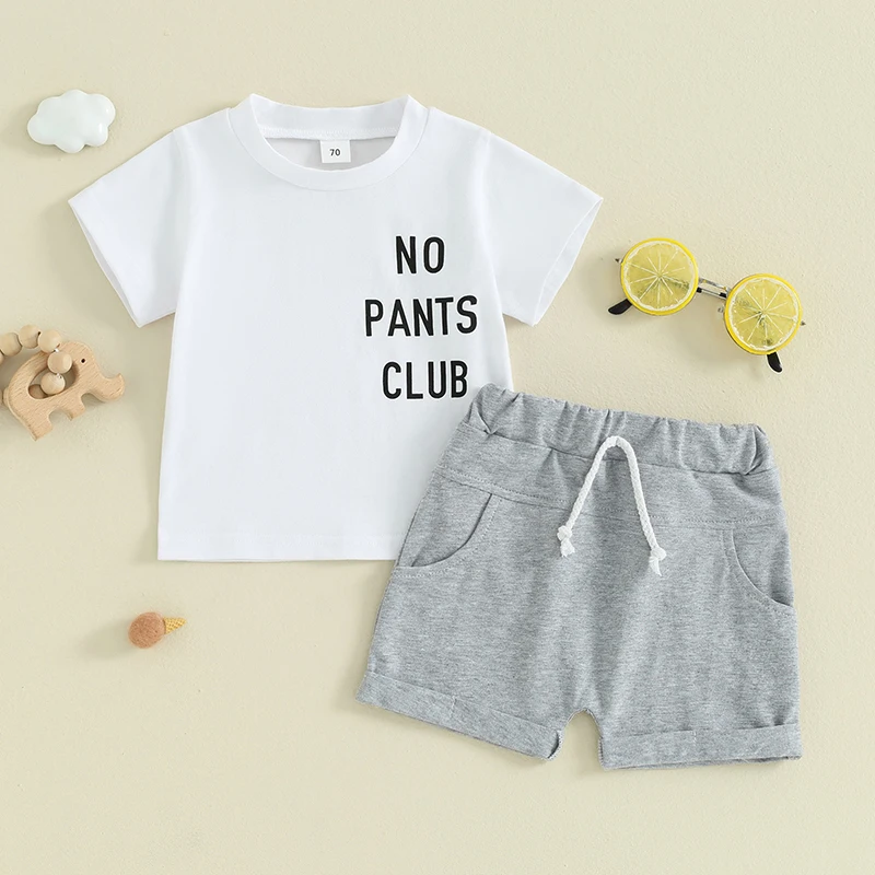 

2024-03-01 Lioraitiin 0-3Y Toddler Boy Shorts Set Letter Print Short Sleeve T-Shirt with Solid Color Shorts 2Pcs Baby Outfit