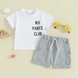 VISgogo Toddler Boy Clothes Set Letter Print Short Sleeve T-Shirt with Solid Color Shorts with Pocket 2Pcs Baby Summer Outfit