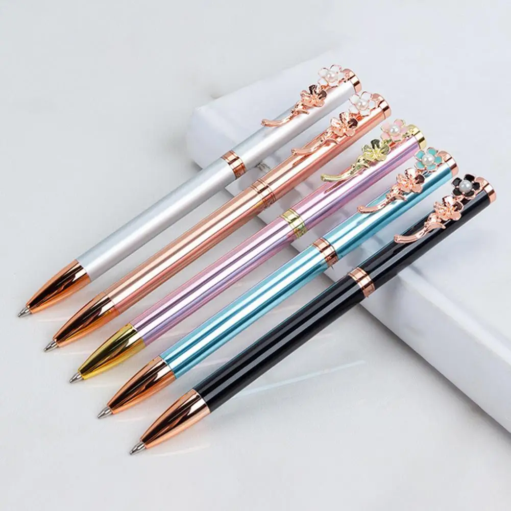 Delicate Multi-colors Replaceable Refill Adorable Faux Pearl Flowers Clip Ball Point Pen Solid Ballpoint Pen School Supplies