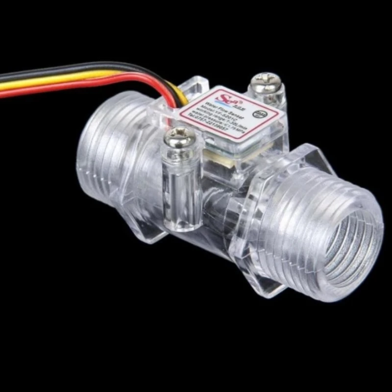 เซ็นเซอร์วัดการไหลของน้ำ DC 5V-15V โฟลว์มิเตอร์แบบฮอลล์ ควบคุมการไหลของน้ำและของเหลว 1-30 ลิตร/นาที 2.0MPa สวิตช์เซ็นเซอร์ YF-S201