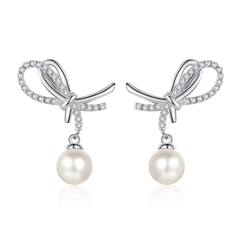 S925 sterling silver pearl Moissanite earrings  Simple, dazzling, light luxury and high-end jewelry