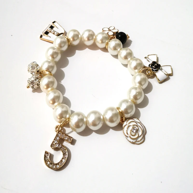 Brand Design Jewelry Charm Bracelet Stretch No. 5 Resin Pearl Strand s Love