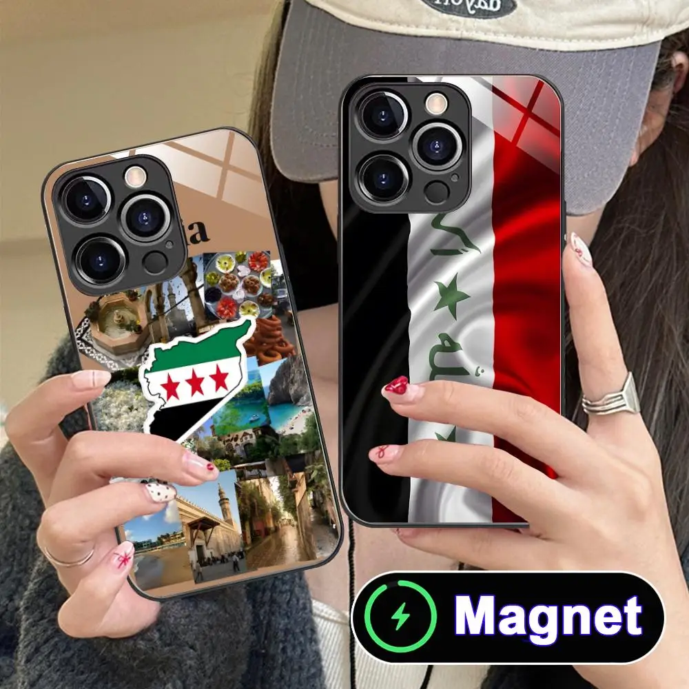 

Syria Flag Glass MagSafe Mobile Phone Case for iPhone 17 16 15 14 13 12 11 Air Pro Max Plus Mini Colorful Cover