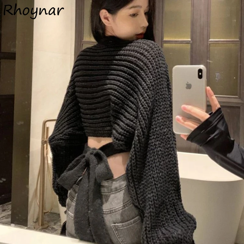 

Irregular Criss-cross Knitted Pullovers Women Loose Leisure Lace-up Tops Ladies Chic All-match Long-sleeve Knitwear Soft Ins BF