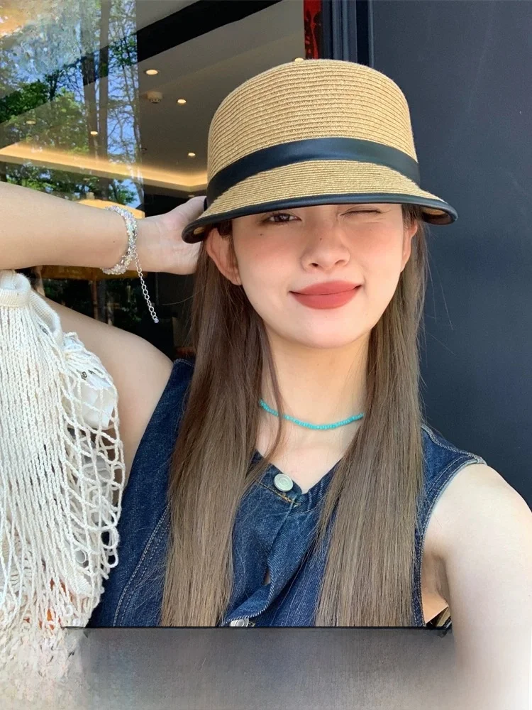 rouiiefao-sombrero-de-paja-retro-elegante-de-ala-ancha-para-mujer-gorra-de-verano-transpirable-con-visera-de-pico-de-pato-y-detalles-de-cuero-hechos-a-mano