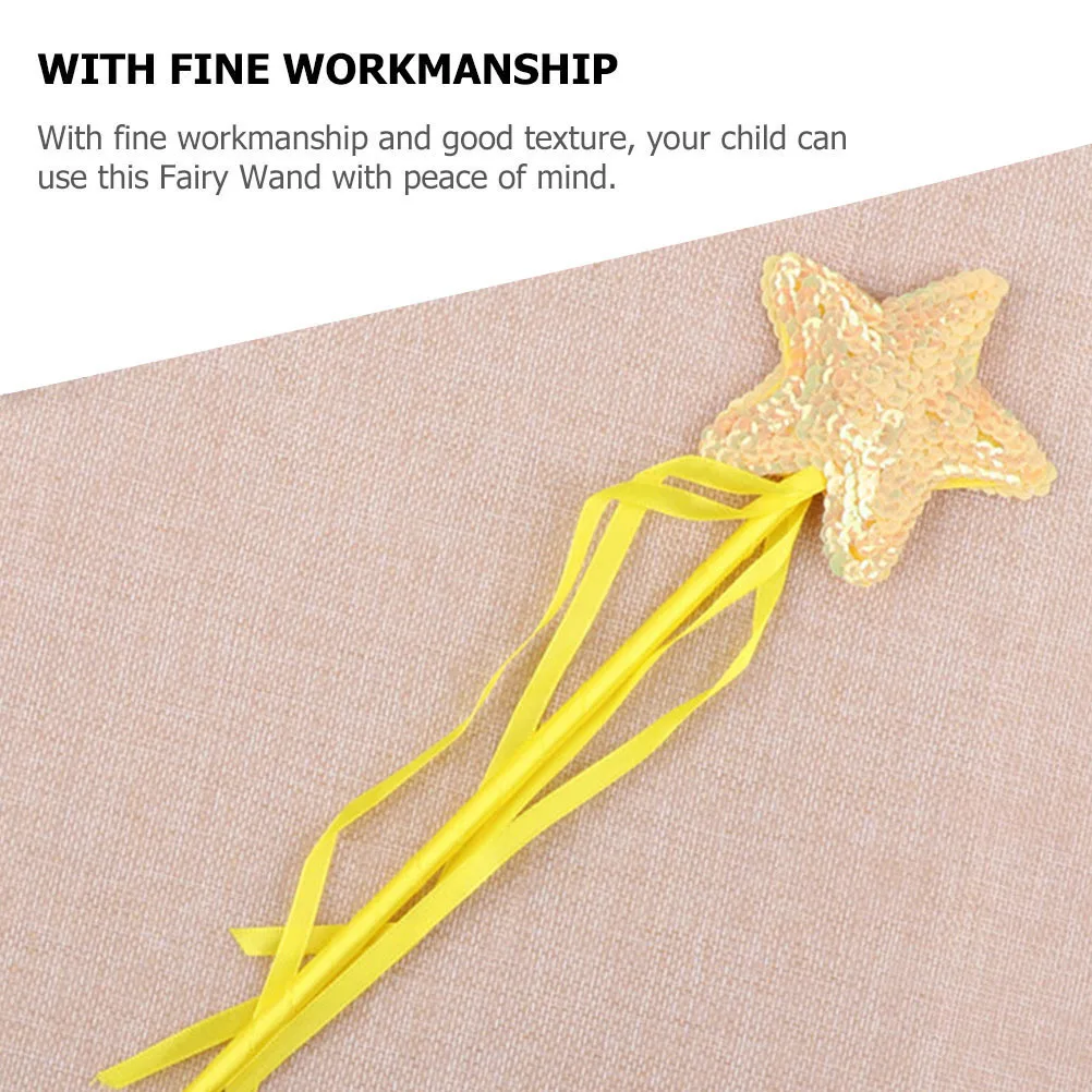 3Pcs Star Shape Fairy Wands Ribbon Design Portable Kids Fairy Rods for Parties Concerts Stage Prop Accessories