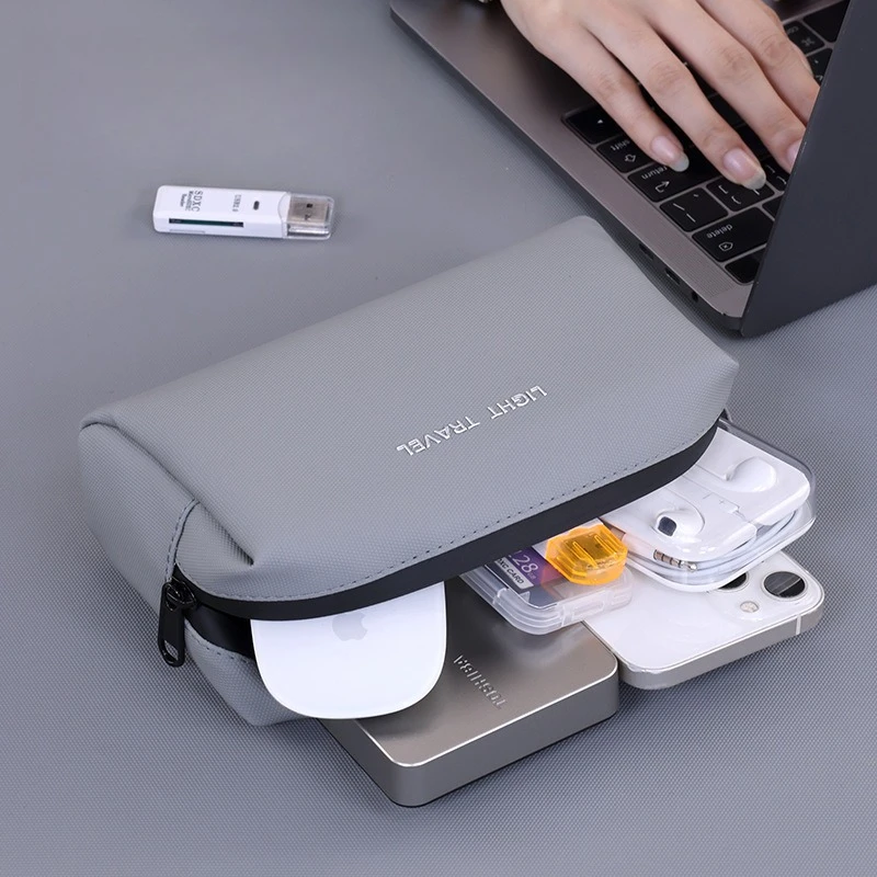 Waterproof Portable Travel Organizer Bag for Charger, Cables, Earphones - Large Capacity PU Leather Digital Accessories Pouch view 3